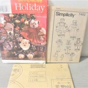 18" & 22" BEAR and CLOTHS Simplicity HOLIDAY Pattern Collection #7452 One Size